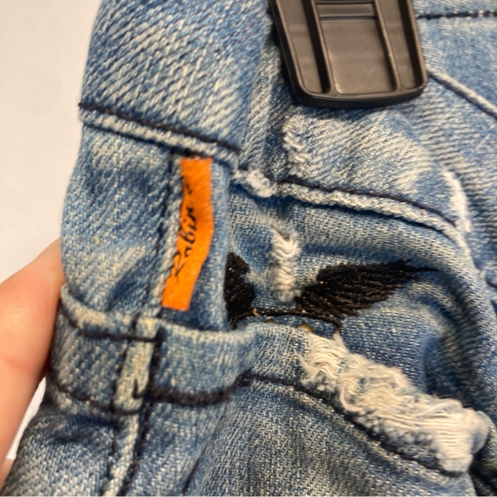 Robin's Boyfriend Jean Light Blue Distressed Straight Leg Jeans Size 26 Studded - Picture 12 of 16